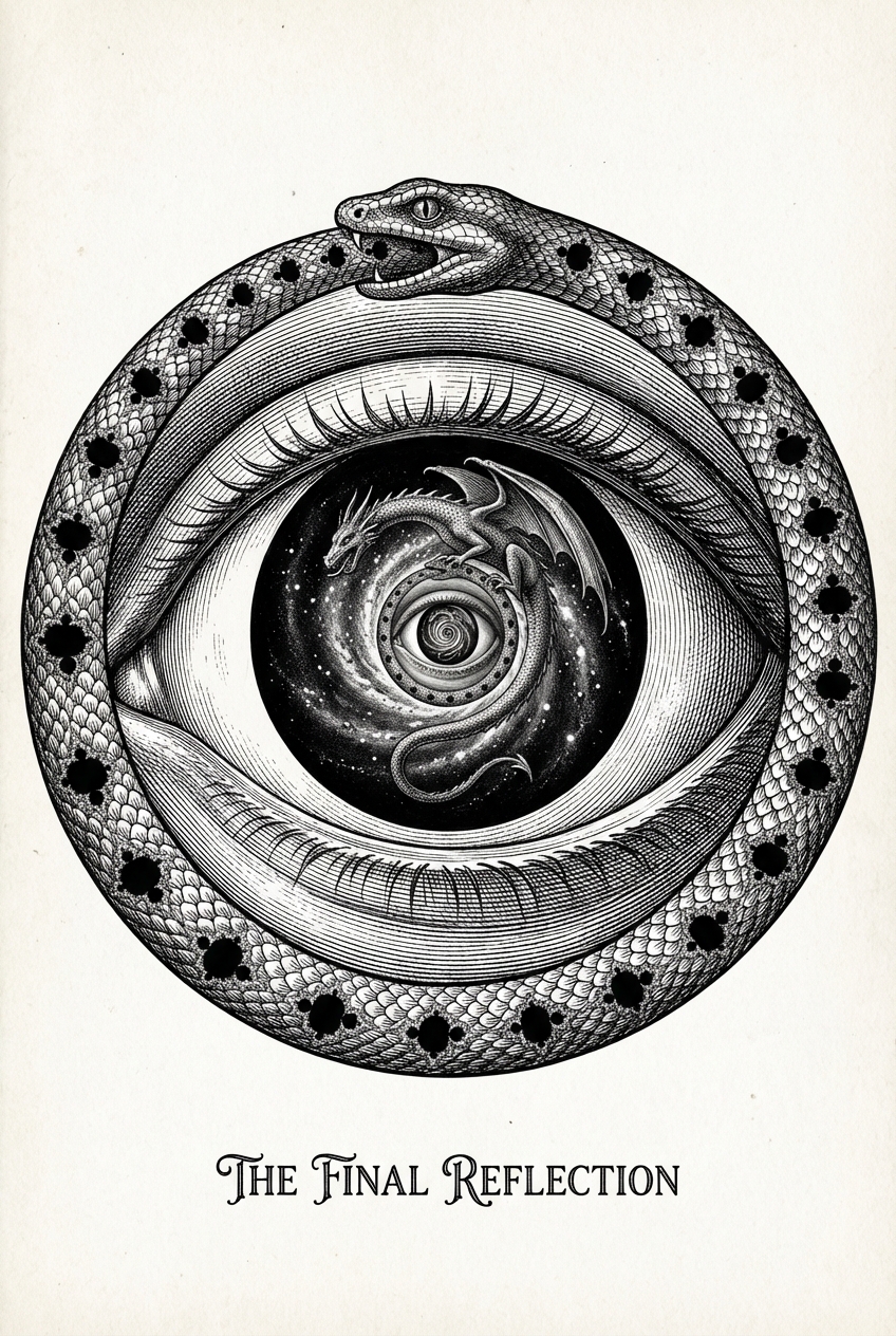 Ouroboros coiled into an eye, holding a spiral dragon at its center.